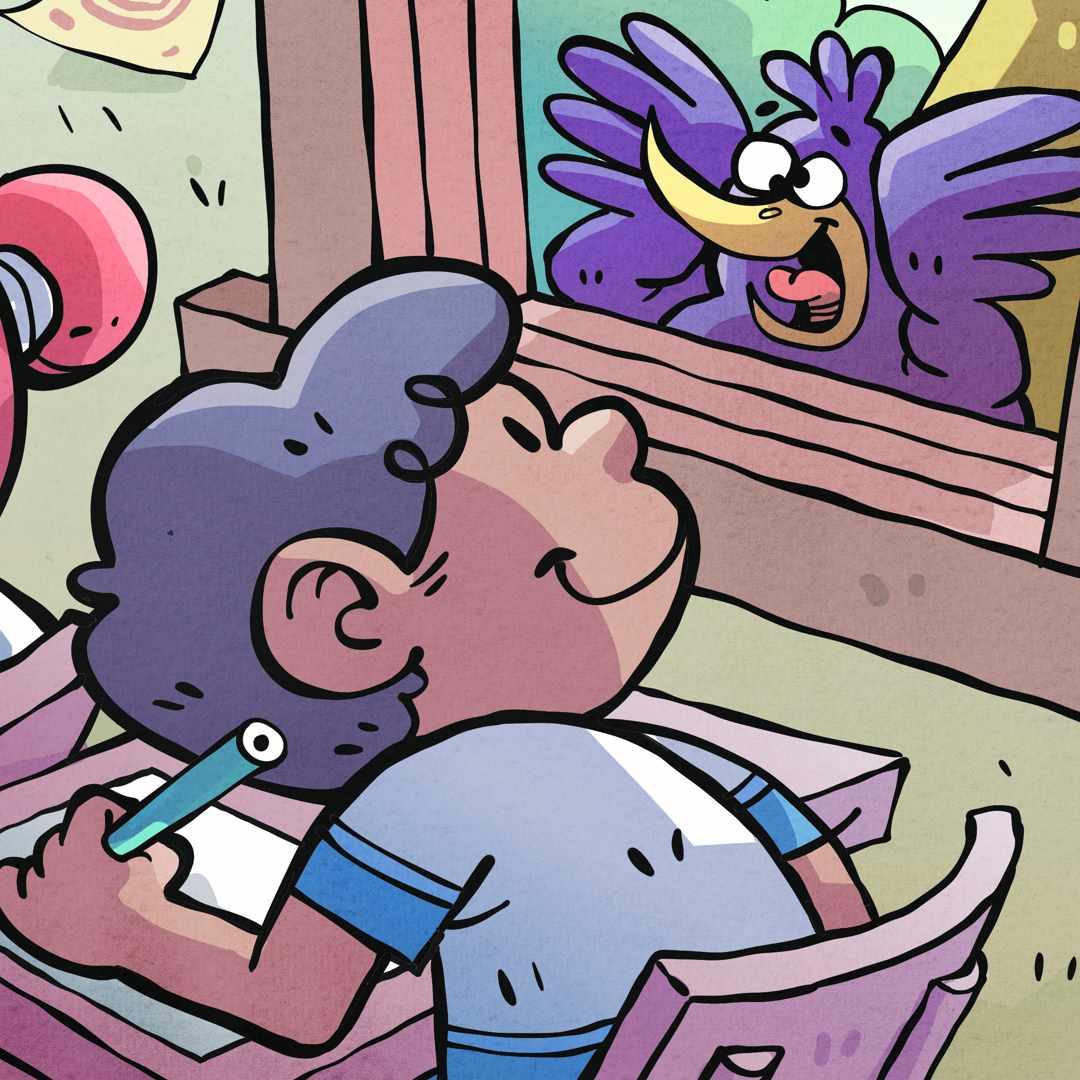 Traquinagem na Janela | Página de Livro Infantil