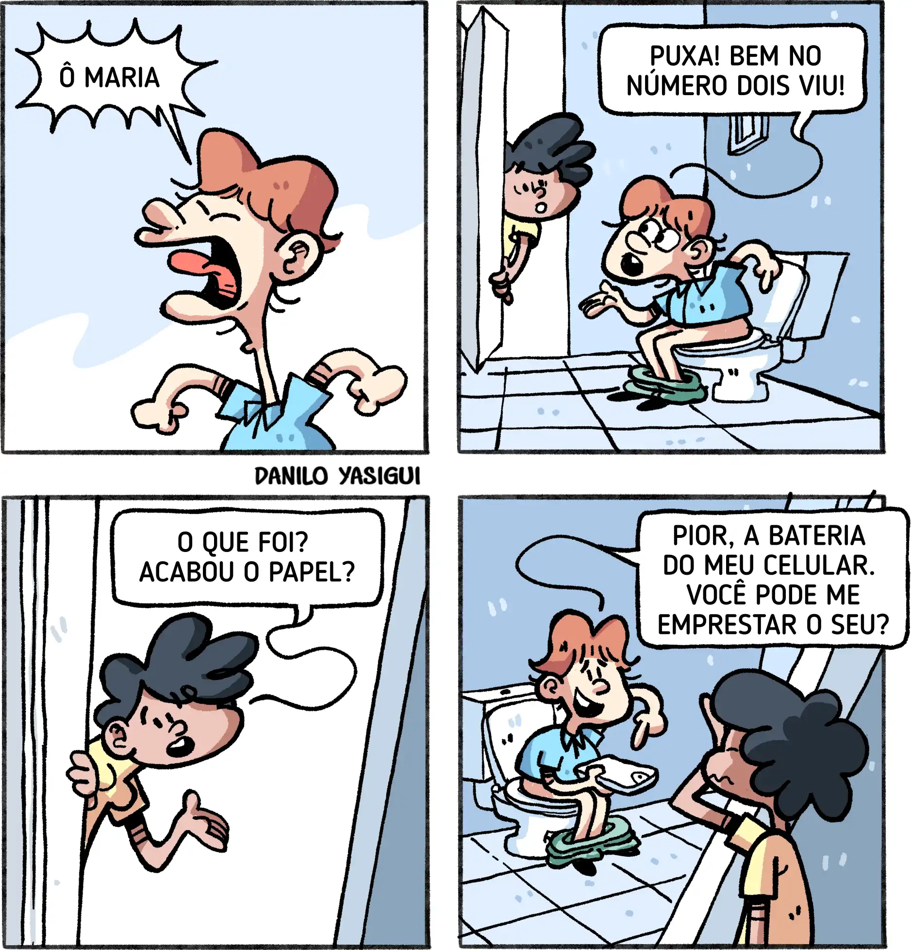 Tirinha daniloyasigui distração no banheiro